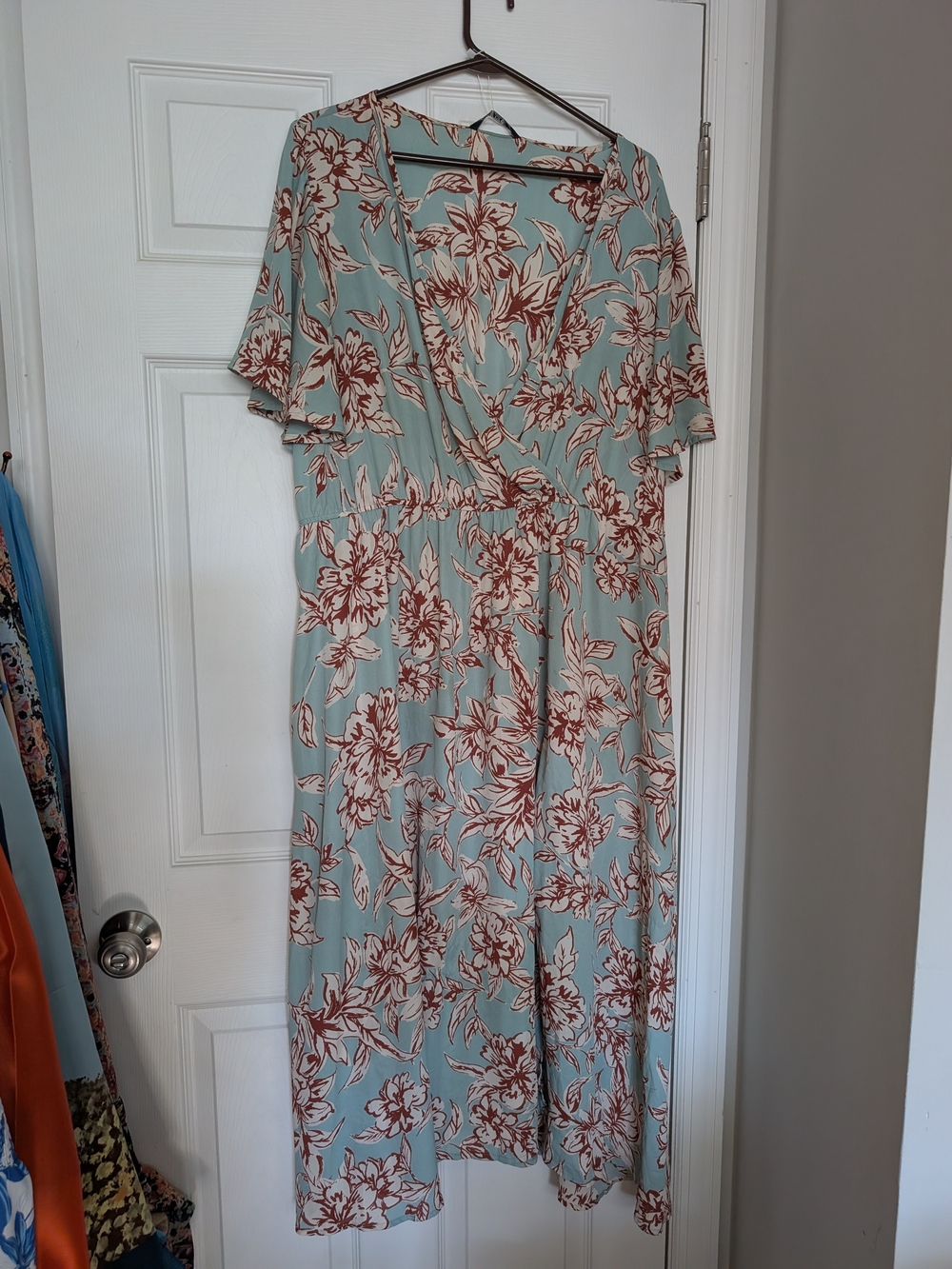 BloomChic Mint Floral Midi Dress with Rust Floral Print 22